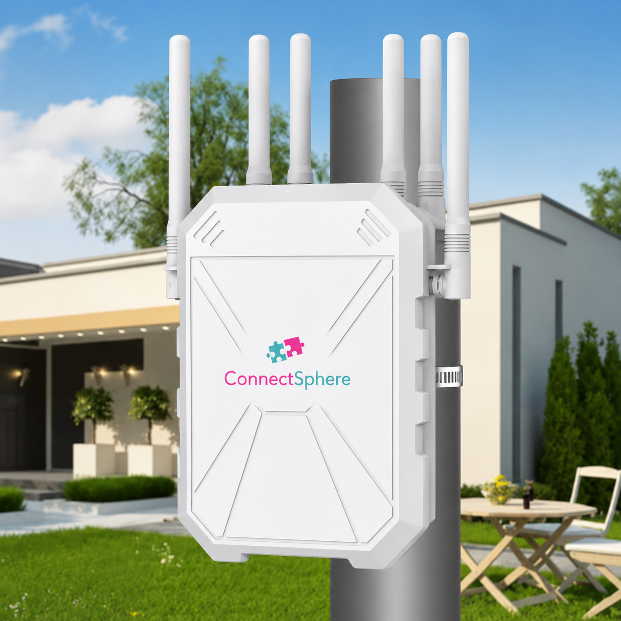 ConnectSphere Outdoor Wifi Extender AX1800, Outdoor High Power Long Range Wifi Booster with 6 Antennas